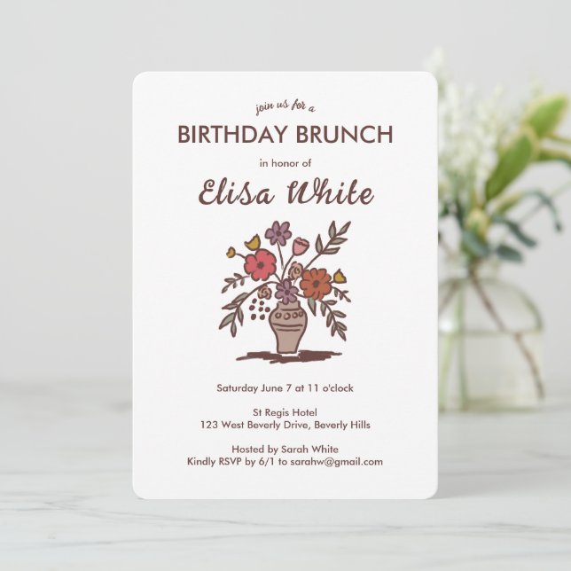 Floral Vase Rustic Whimsical BIRTHDAY PARTY Custom Invitation (Standing Front)