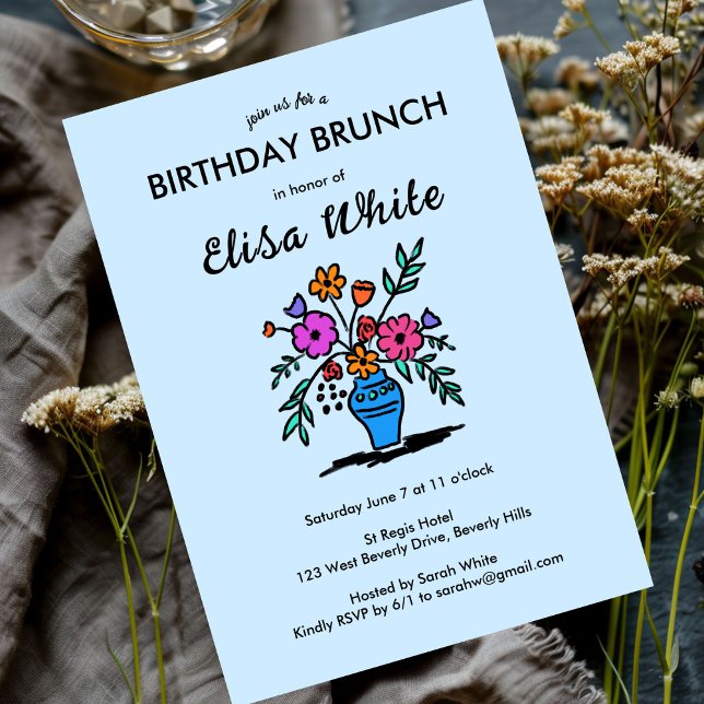 Floral Vase Rustic Whimsical BIRTHDAY PARTY Custom Invitation (Floral Vase Rustic Whimsical BIRTHDAY PARTY Custom Invitation
)