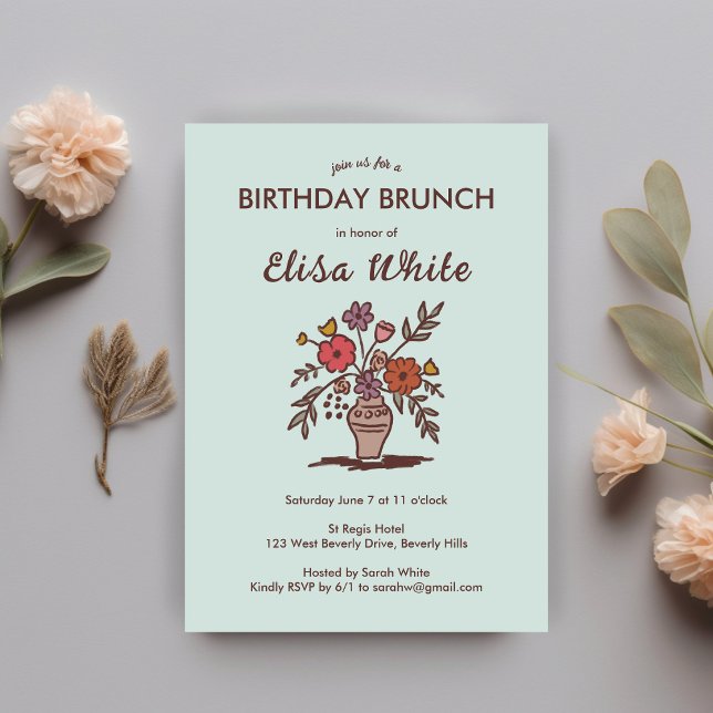 Floral Vase Rustic Whimsical BIRTHDAY PARTY Custom Invitation (Floral Vase Rustic Whimsical BIRTHDAY PARTY Custom Invitation
)