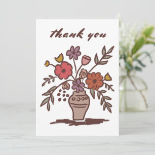 Floral Vase Rustic Whimsical Sketch Neutral Colour Thank You Card
