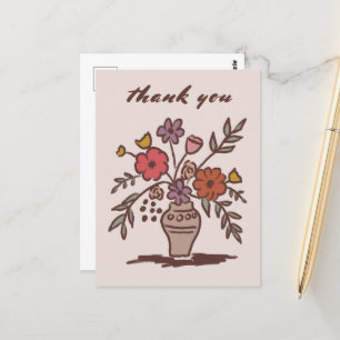 Floral Vase Rustic Whimsical Sketch Thank You Postcard