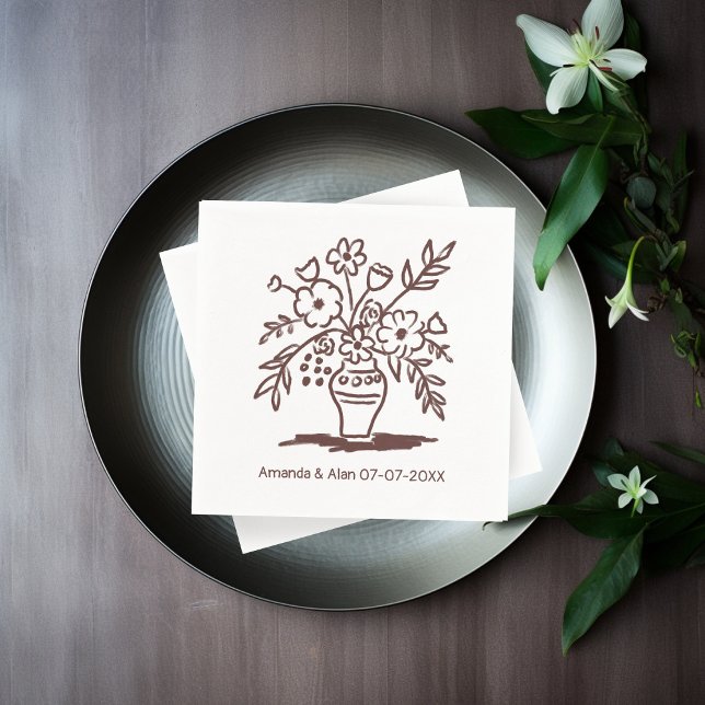 Floral Vase Sketch CUSTOM Wedding Engagement Napkin (Floral Vase Sketch CUSTOM Wedding Engagement Napkins
)