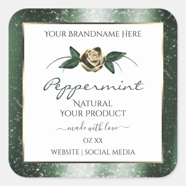 Floral Vert et Gold Frame Blanc Étiquettes de prod (Devant)