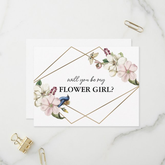floral veux-tu être ma carte fille de fleurs (Devant/Arrière en situation)
