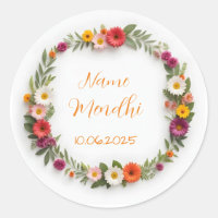 Floral vibrant mendhi favor stickers