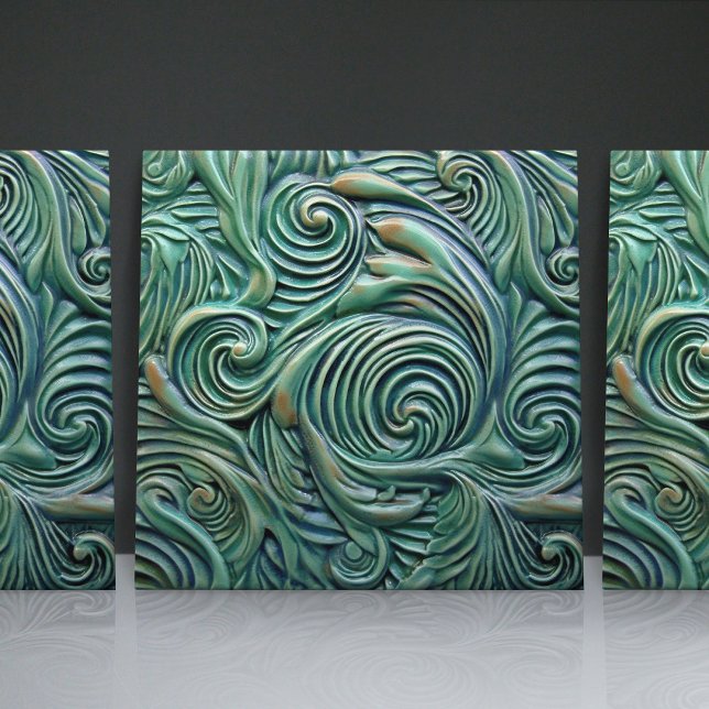 Floral Victorian Swirls Green Organic Patterns Tile (Creator Uploaded)