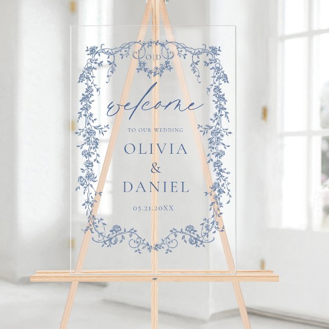 Floral victorien Dusty Bleu Mariage français Bienv (Créateur téléchargé)