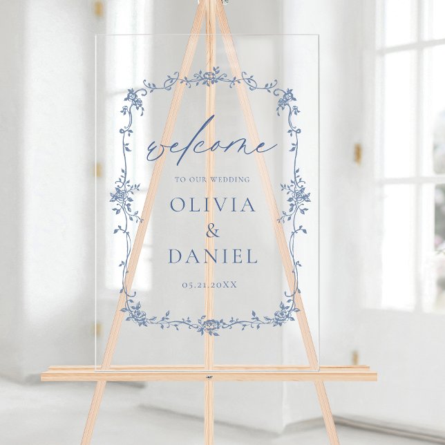 Floral victorien Dusty Bleu Mariage français Bienv (Créateur téléchargé)
