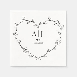 Floral Vine Heart Monogram Wedding Napkin