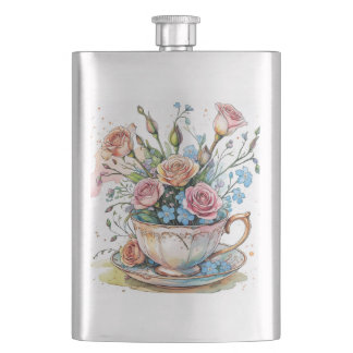  Floral Vine Pattern – Soft Watercolor Boho art Hip Flask