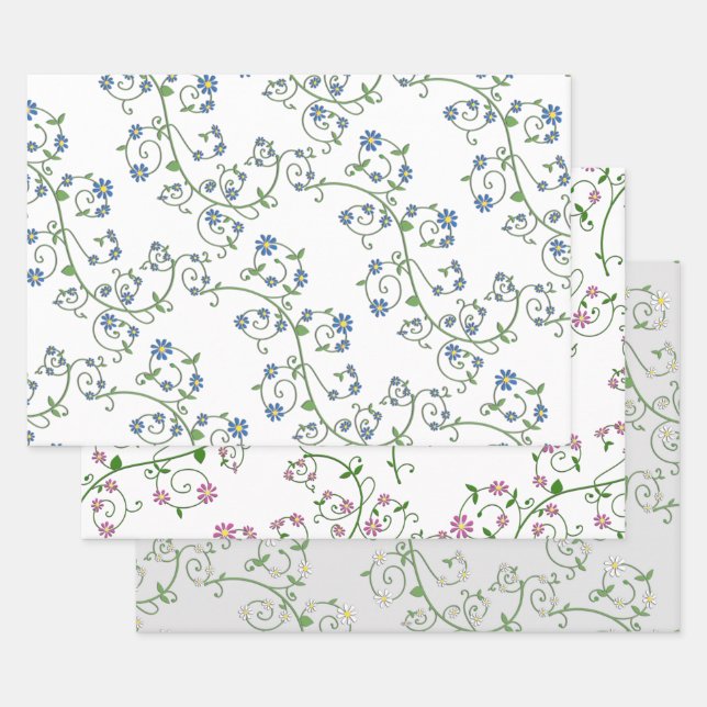 Floral Vine Wrapping Paper Flat Sheet Set of 3 (Set)