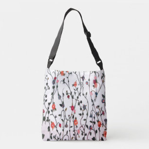 Floral Vines Coral Pink Blue Feminine Crossbody Bag