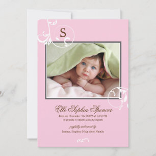 Floral Vines Monogram Photo Birth Announcement