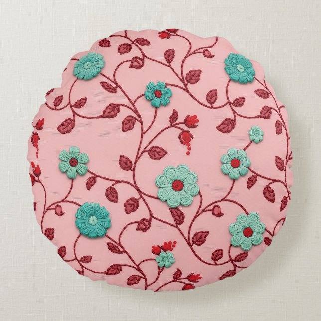 Floral Vines Pattern Round Pillow (Front)