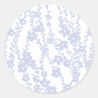 Floral Vines (White - Periwinkle) Classic Round Sticker