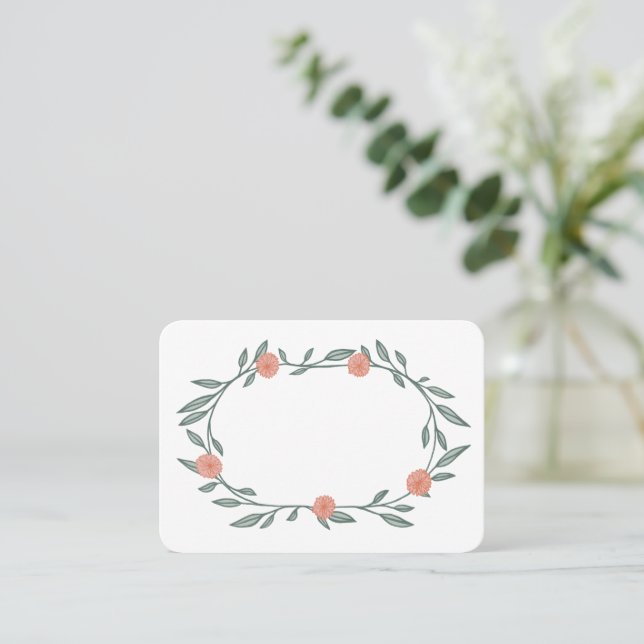 Floral Vines Wreath Chic Elegant Pink Green  Place Card (Standing Front)