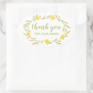 Floral Vines Wreath THANK YOU for Order Chic  Oval Sticker