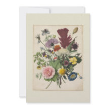 Floral vintage 17e.-C. Carte de remerciements plat
