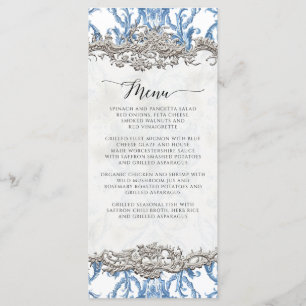 Floral Vintage Baroque Rococo Blue and Silver Menu
