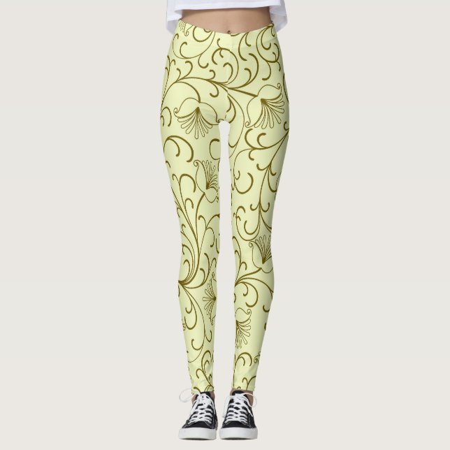 Floral Vintage: Beautiful Backdrop Illustration Leggings (Front)