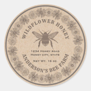 Floral vintage bee Kraft honey jar label