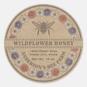 Floral vintage bee linen honey jar label