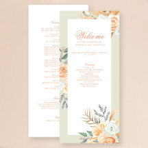 Floral Vintage Boho Peach Wedding Programme