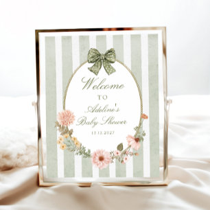 Floral Vintage Boho Sage Green Baby Shower Welcome Poster