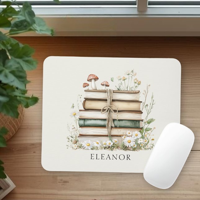 Floral Vintage Books Feminine Personalized Mouse Pad (Creator Uploaded)
