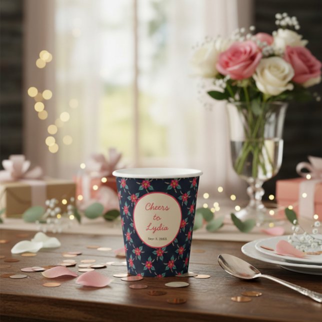 Floral Vintage “Cheers to [Name]” Paper Cups (Creator Uploaded)