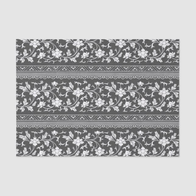 Floral Vintage Chinoiserie Black Decoupage Tissue Paper (Front)