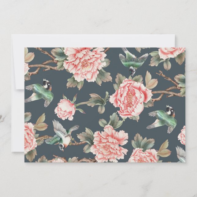 Floral Vintage Chinoiserie Pink Decoupage  Tissue  Invitation (Front)