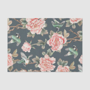 Floral Vintage Chinoiserie Pink Decoupage  Tissue Paper