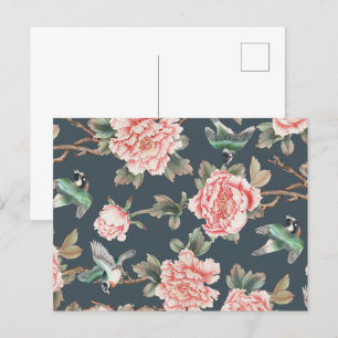 Floral Vintage Chinoiserie Pink Decoupage Tissue Postcard