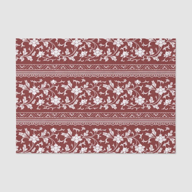 Floral Vintage Chinoiserie Red Decoupage Tissue Paper (Front)