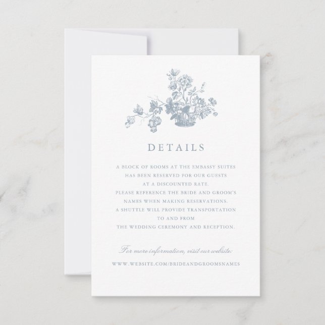 Floral Vintage Elegant Script Wedding Details Invitation (Front)