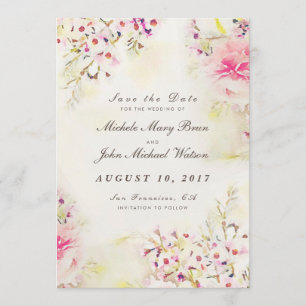 Floral Vintage Enregistrer La Date Photo Carte Pla