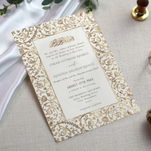 Floral Vintage Gold & Cream Islamic Muslim Wedding Invitation