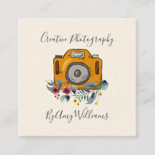 Floral Vintage Hand Drawn Camera Photography Square Business Card