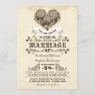 floral vintage heart wedding invitations