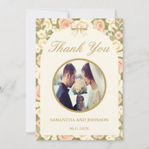 Floral Vintage Ivory Wedding Thank You Card