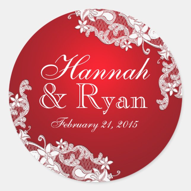 Floral Vintage Lace Red Classic Round Sticker (Front)