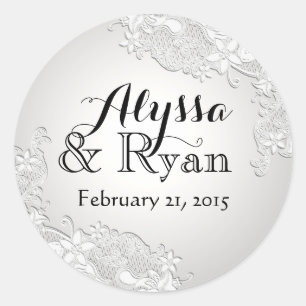 Floral Vintage Lace Silver Grey Classic Round Sticker
