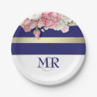 Floral Vintage Navy Gold White Stripes Wedding