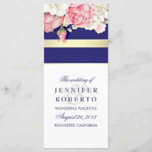 Floral Vintage Navy Gold White Wedding Program