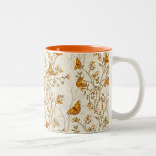 Floral Vintage Pattern with Butterflies Two-Tone Coffee Mug