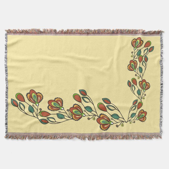 Floral Vintage Pattern Woven Throw Blanket – Boho  (Front)
