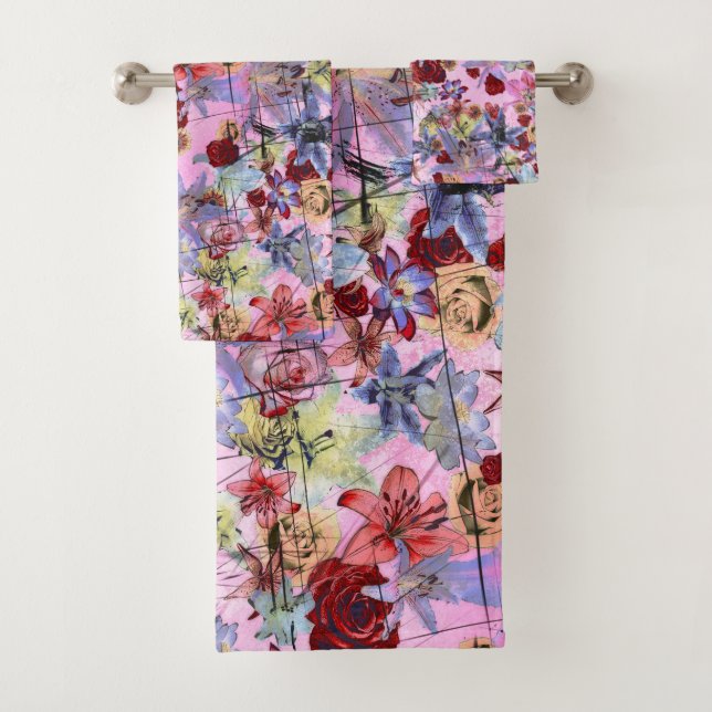 Floral Vintage Pink Bath Towel Set (Insitu)