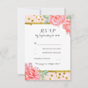 floral vintage pink gold stripes wedding rsvp card