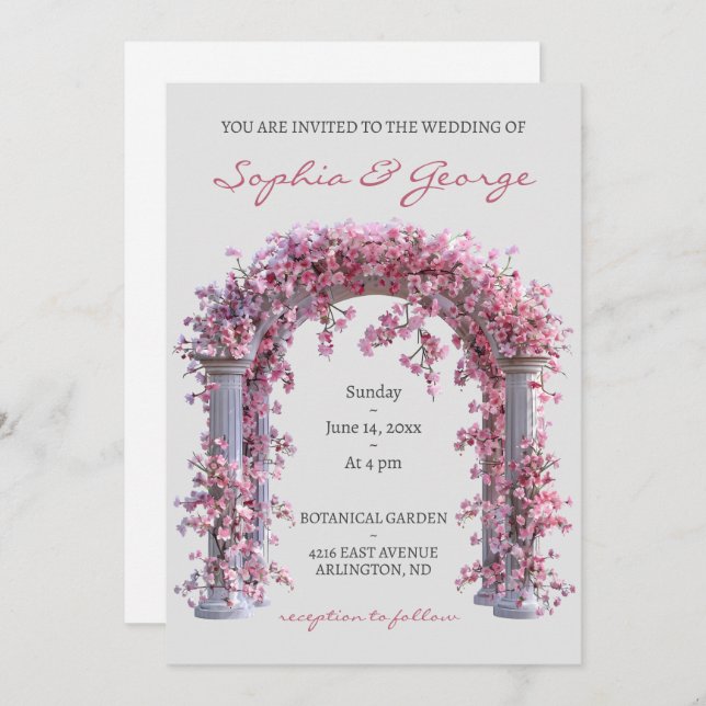 Floral vintage pink soft grey wedding invitation  (Front/Back)